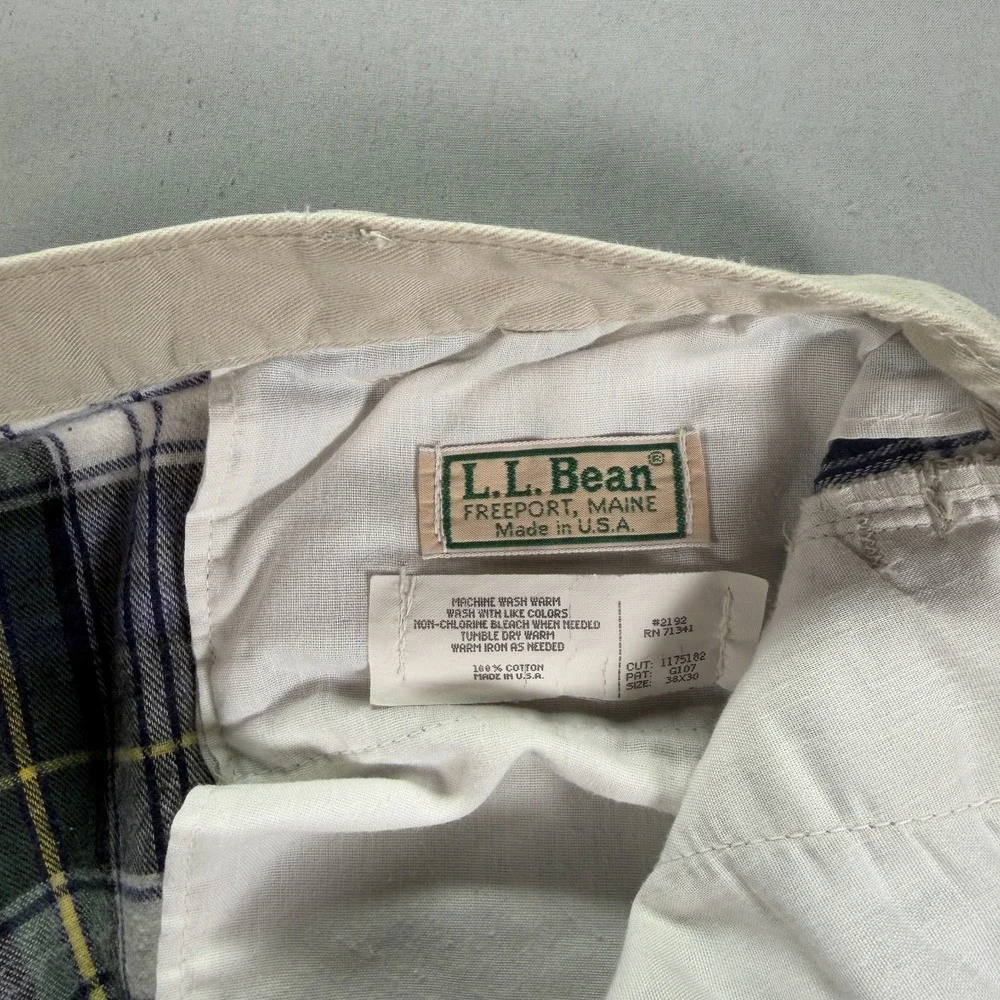 Vintage LL Bean Pants Mens 38x30 (Fits 34x30) Chino Flannel Lined Khaki Pleated